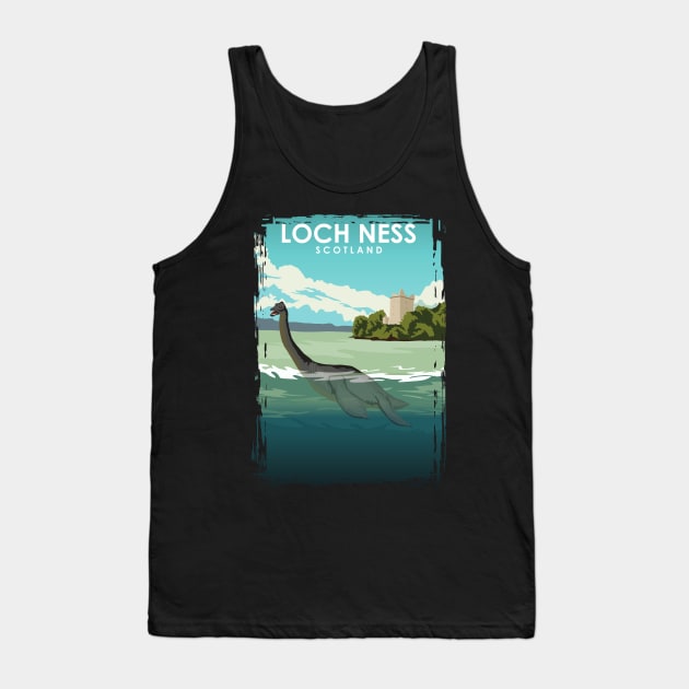 Loch Ness Scotland Travel Poster Tank Top by jornvanhezik